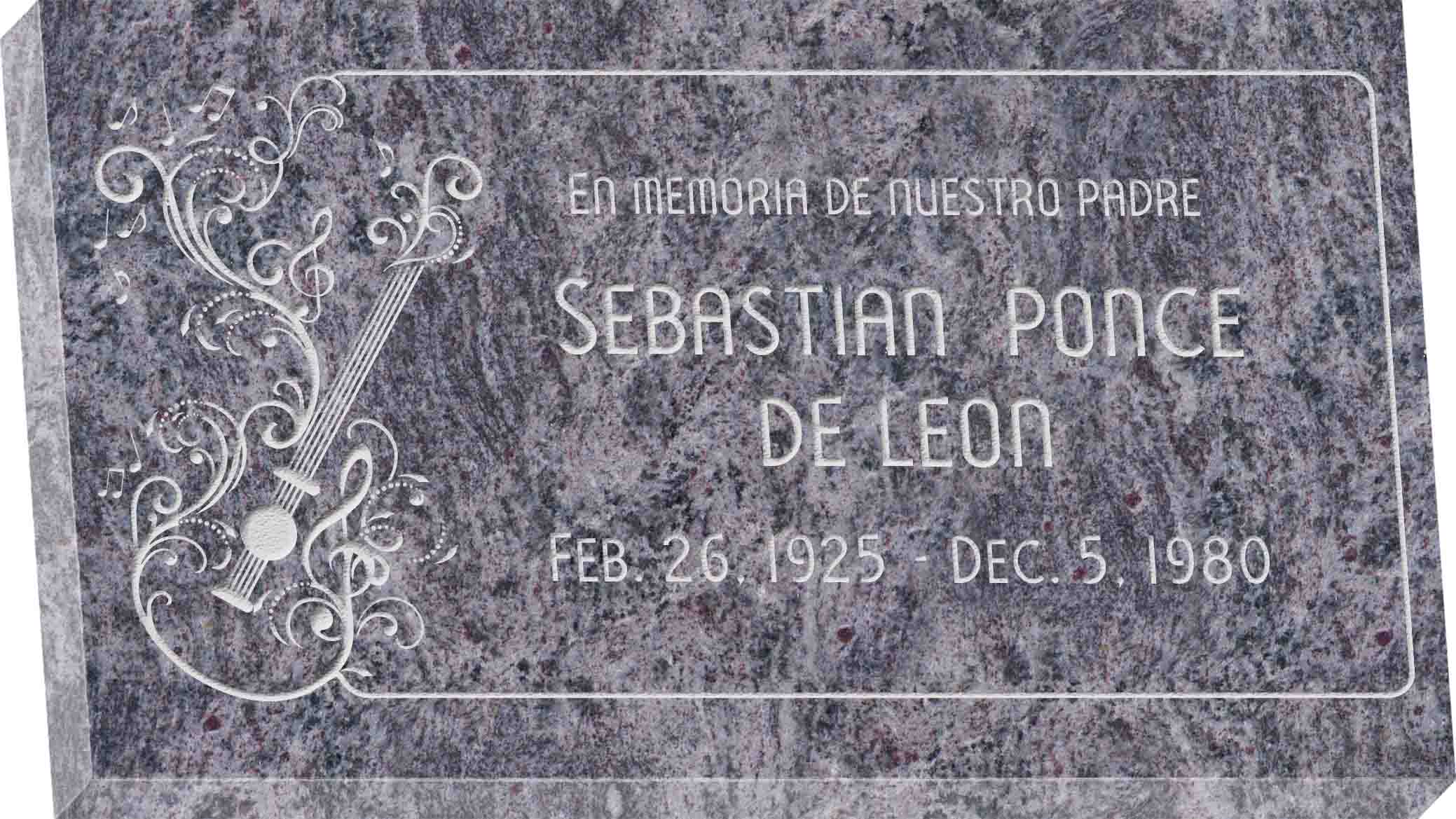 28inch_x_16inch_x_3inch_Flat_Granite_Headstone_in_Bahama_Blue_with_design_AS-011