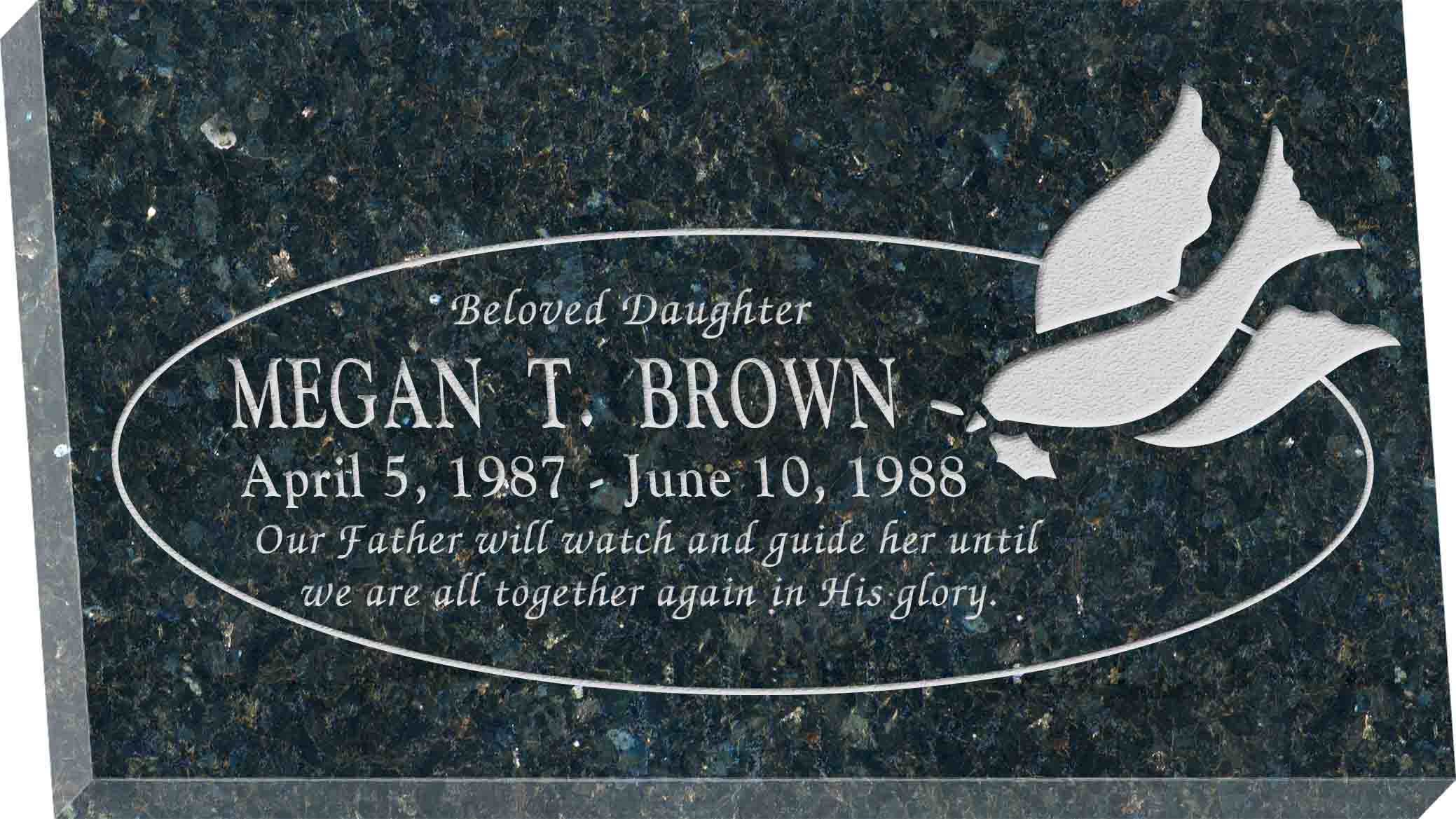 28inch_x_16inch_x_3inch_Flat_Granite_Headstone_in_Emerald_Pearl_with_design_R-2