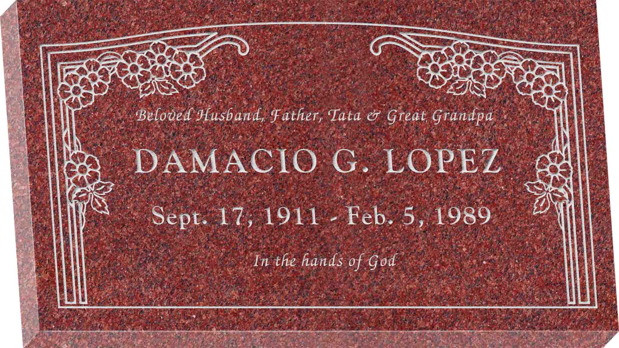 28inch_x_16inch_x_3inch_Flat_Granite_Headstone_in_Imperial_Red_with_design_HL-102 28inch x 16inch x 3inch Flat Granite Headstone in Imperial Red with design HL-102