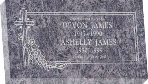 28inch x 16inch x 4inch Flat Granite Headstone in Bahama Blue with design C-146