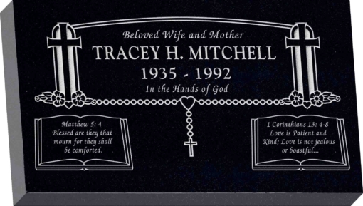 28inch x 16inch x 4inch Flat Granite Headstone in Imperial Black with design SD-902