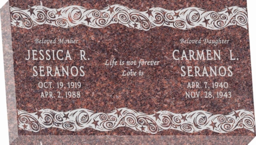 28inch x 16inch x 4inch Flat Granite Headstone in Mahogany with design SD-605