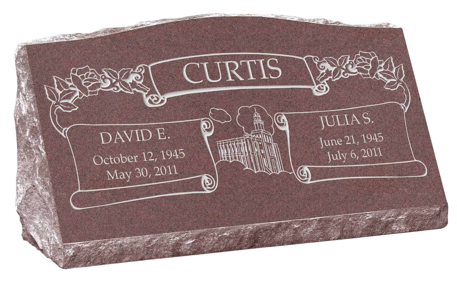 30inch_x_10inch_x_16inch_Serp_Top_Slant_Headstone_polished_front_and_back_in_Desert_Pink_with_design_F-415