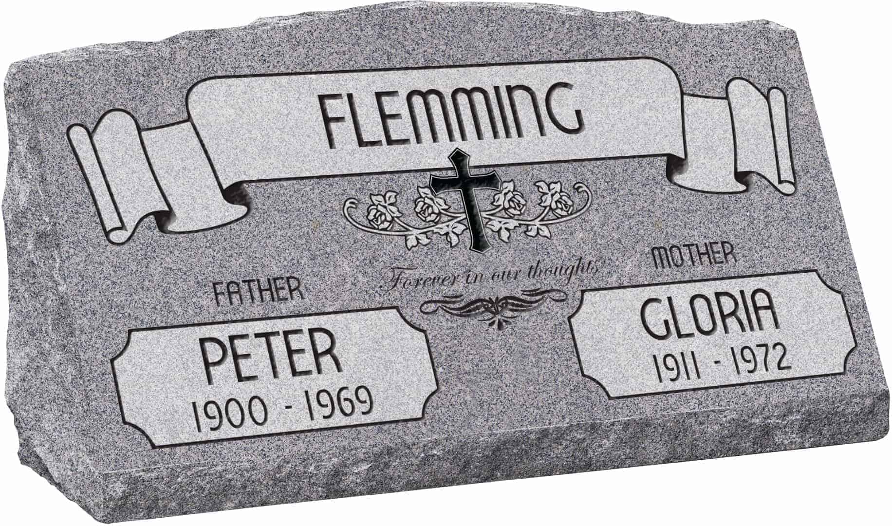 30inch_x_10inch_x_16inch_Serp_Top_Slant_Headstone_polished_front_and_back_in_Grey_with_design_AS-021,_Sanded_Panel