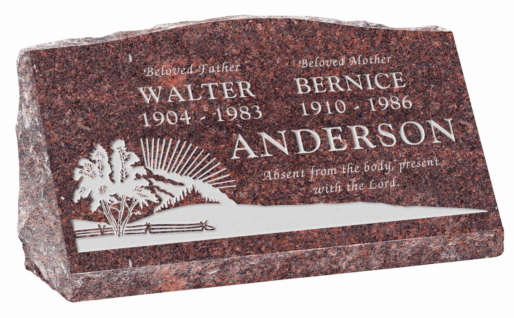 30inch_x_10inch_x_16inch_Serp_Top_Slant_Headstone_polished_front_and_back_in_Mahogany_with_design_S-3