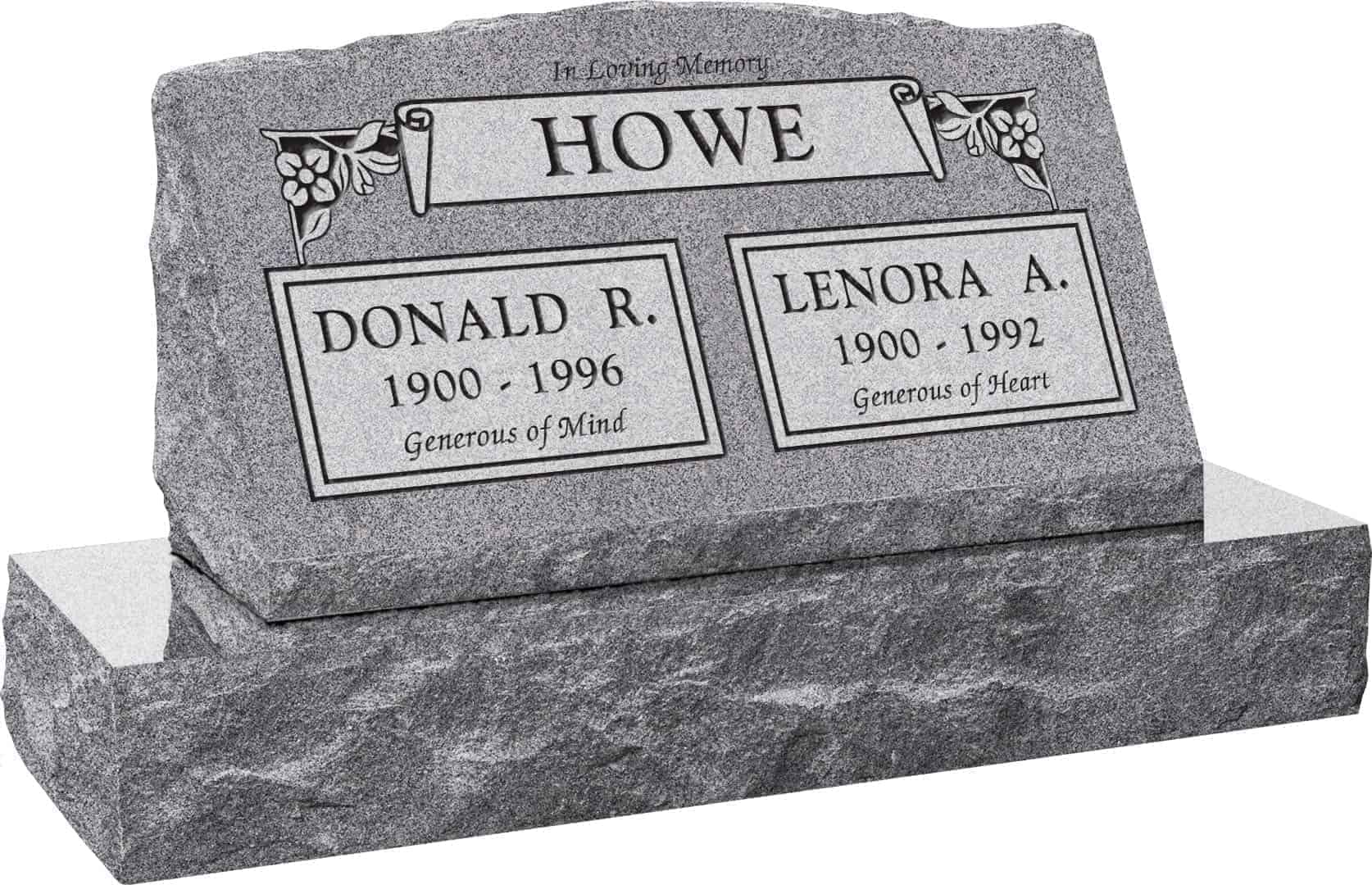 30inch_x_10inch_x_16inch_Serp_Top_Slant_Headstone_polished_front_and_back_with_36inch_Base_in_Grey_with_design_C-109,_Sanded_Panel 30inch x 10inch x 16inch Serp Top Slant Headstone polished front and back with 36inch Base in Grey with design C-109, Sanded Panel
