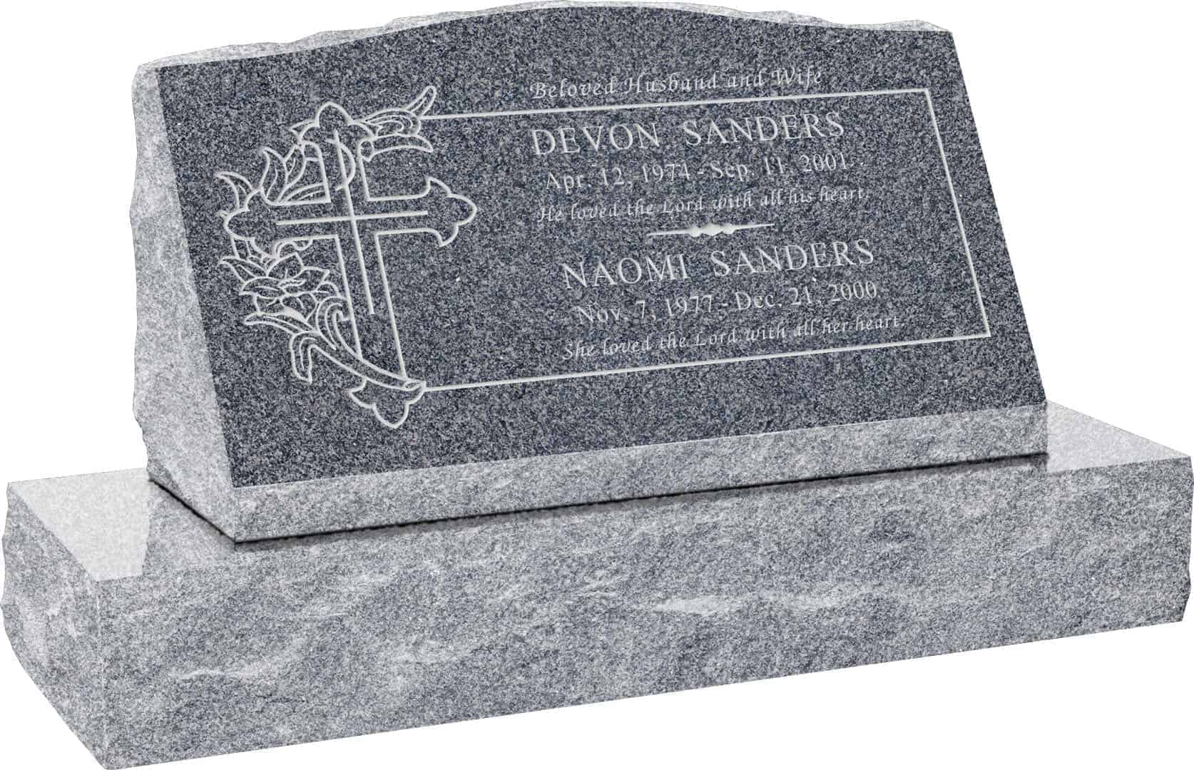 30inch_x_10inch_x_16inch_Serp_Top_Slant_Headstone_polished_front_and_back_with_36inch_Base_in_Imperial_Grey_with_design_SD-330 30inch x 10inch x 16inch Serp Top Slant Headstone polished front and back with 36inch Base in Imperial Grey with design SD-330