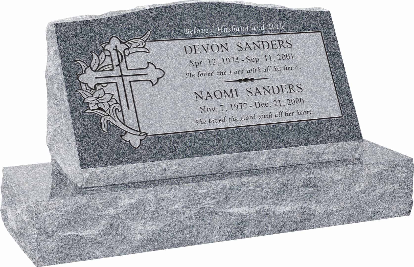 30inch_x_10inch_x_16inch_Serp_Top_Slant_Headstone_polished_front_and_back_with_36inch_Base_in_Imperial_Grey_with_design_SD-330,_Sanded_Panel 30inch x 10inch x 16inch Serp Top Slant Headstone polished front and back with 36inch Base in Imperial Grey with design SD-330, Sanded Panel