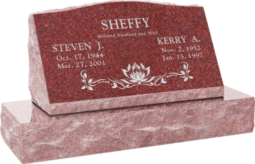 30inch x 10inch x 16inch Serp Top Slant Headstone polished front and back with 36inch Base in Imperial Red with design SD-120