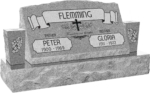 30" x 10" x 16" Serp Top Slant Headstone polished front and back with 42" Base and two square tapered Vases