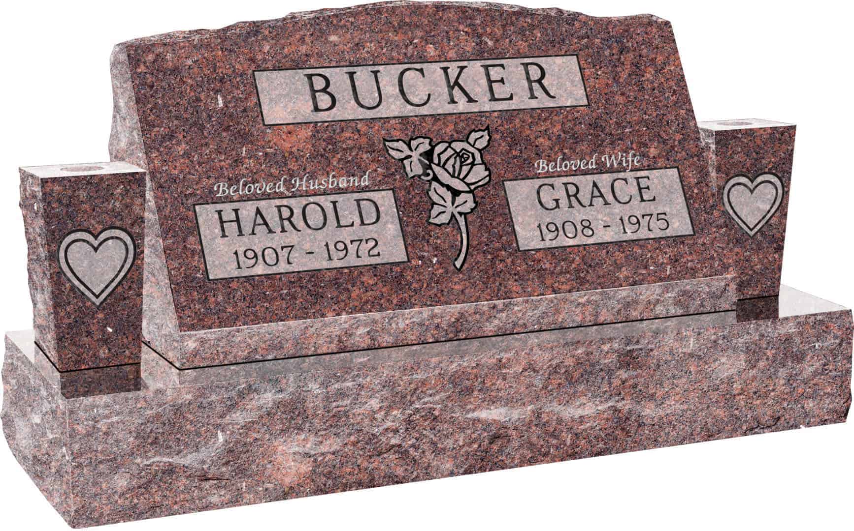 30inch_x_10inch_x_16inch_Serp_Top_Slant_Headstone_polished_front_and_back_with_42inch_Base_and_two_square_tapered_Vases_in_Mahogany_with_design_F-109,_Sanded_Panel 30inch x 10inch x 16inch Serp Top Slant Headstone polished front and back with 42inch Base and two square tapered Vases in Mahogany with design F-109, Sanded Panel