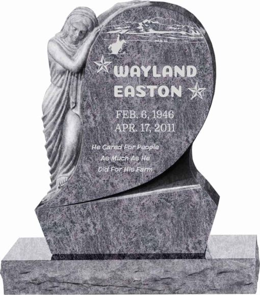 31inch x 6inch x 42inch Saint Mary Upright Headstone polished all sides with 34inch Base in Bahama Blue