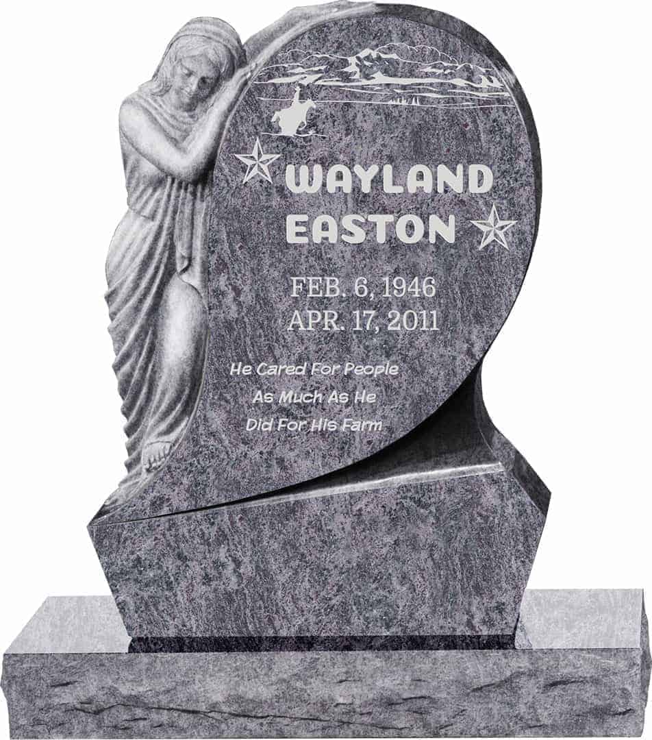 31inch x 6inch x 42inch Saint Mary Upright Headstone polished all sides with 34inch Base in Bahama Blue