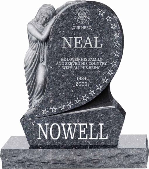 31inch x 6inch x 42inch Saint Mary Upright Headstone polished all sides with 34inch Base in Blue Pearl