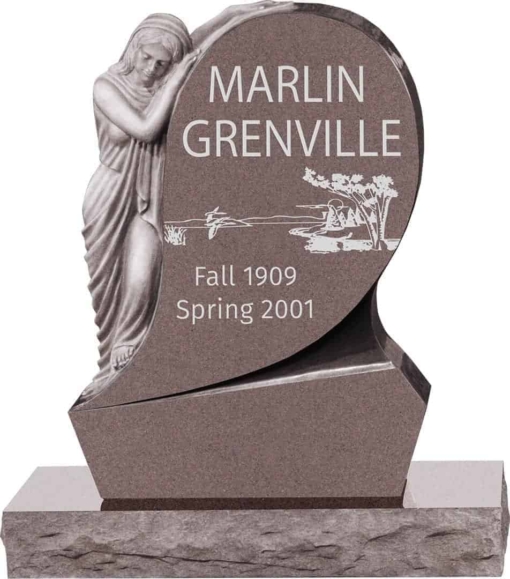 31inch x 6inch x 42inch Saint Mary Upright Headstone polished all sides with 34inch Base in Desert Pink