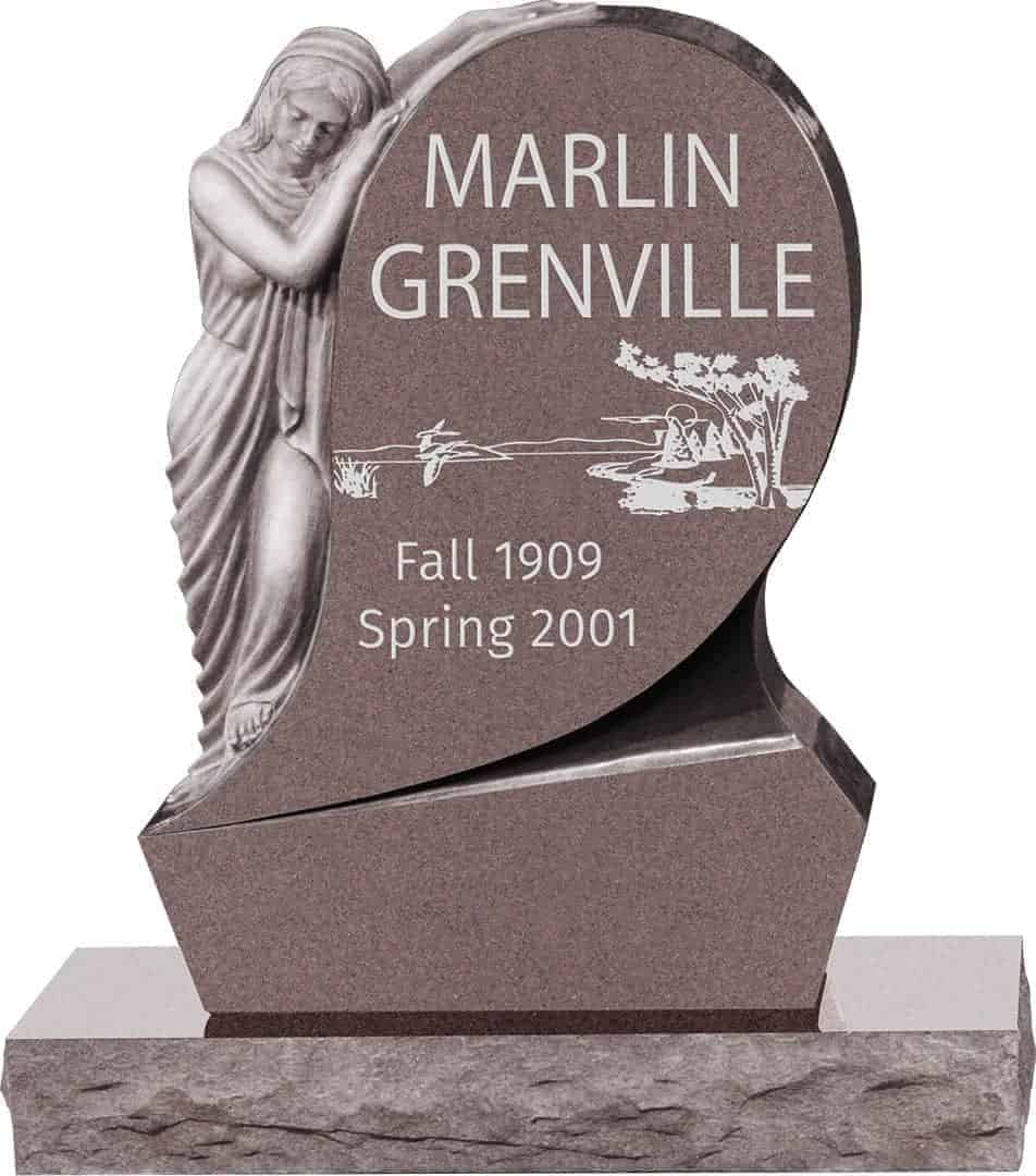 31inch x 6inch x 42inch Saint Mary Upright Headstone polished all sides with 34inch Base in Desert Pink