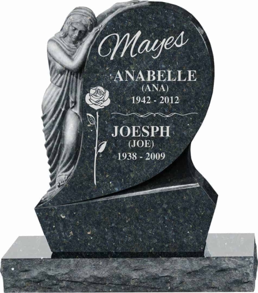 31inch x 6inch x 42inch Saint Mary Upright Headstone polished all sides with 34inch Base in Emerald Pearl