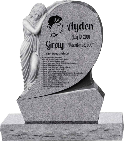 31inch x 6inch x 42inch Saint Mary Upright Headstone polished all sides with 34inch Base in Grey