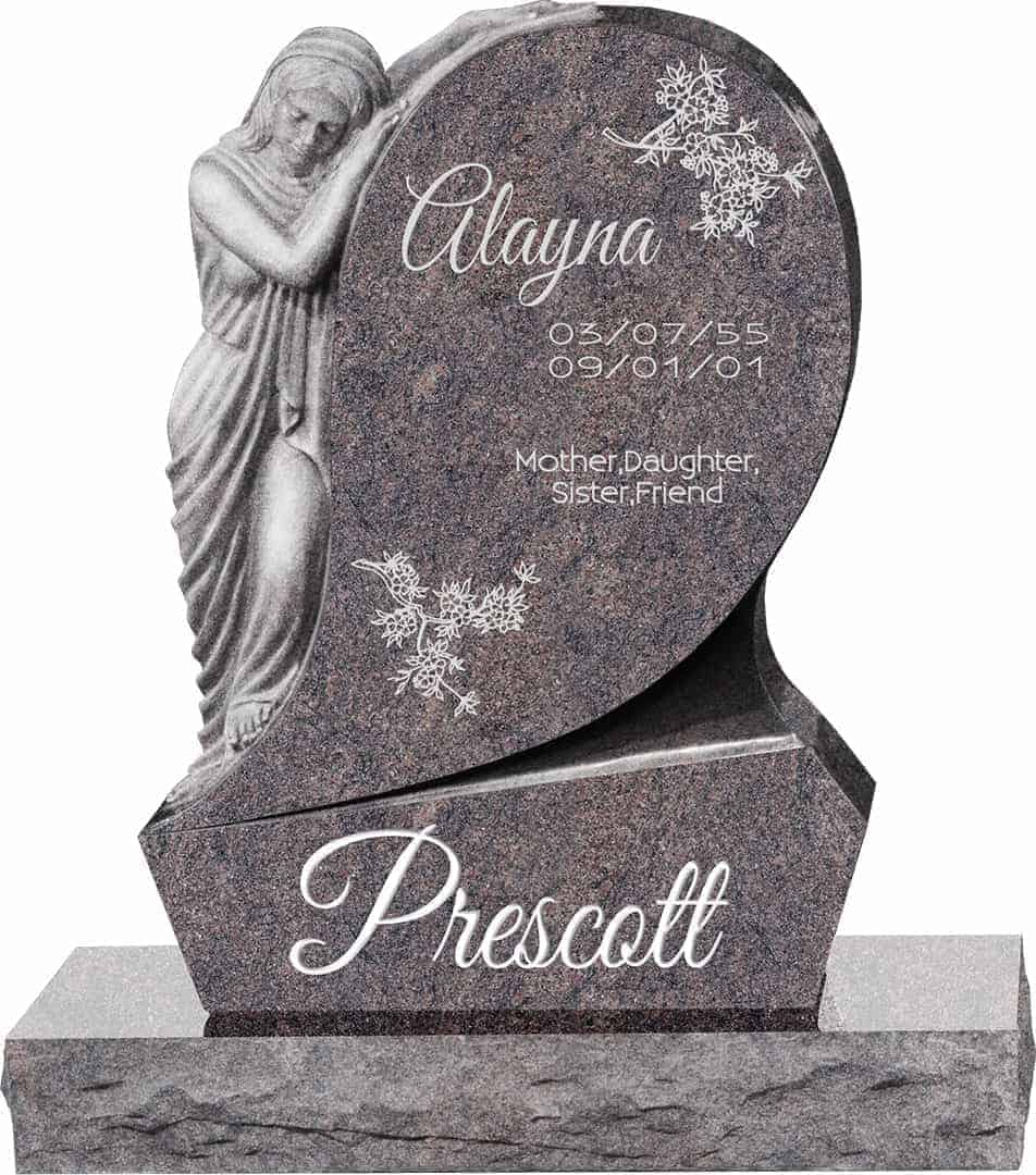 31inch x 6inch x 42inch Saint Mary Upright Headstone polished all sides with 34inch Base in Himalayan