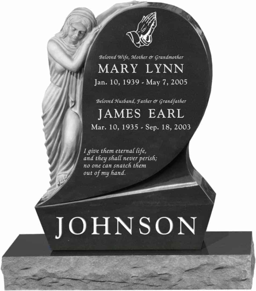 31inch x 6inch x 42inch Saint Mary Upright Headstone polished all sides with 34inch Base in Imperial Black