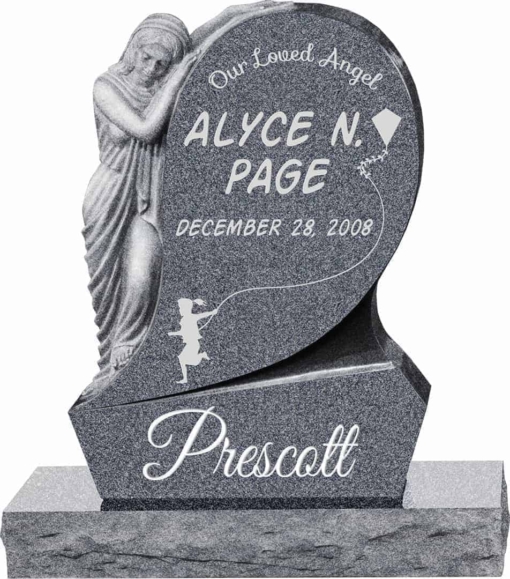 31inch x 6inch x 42inch Saint Mary Upright Headstone polished all sides with 34inch Base in Imperial Grey