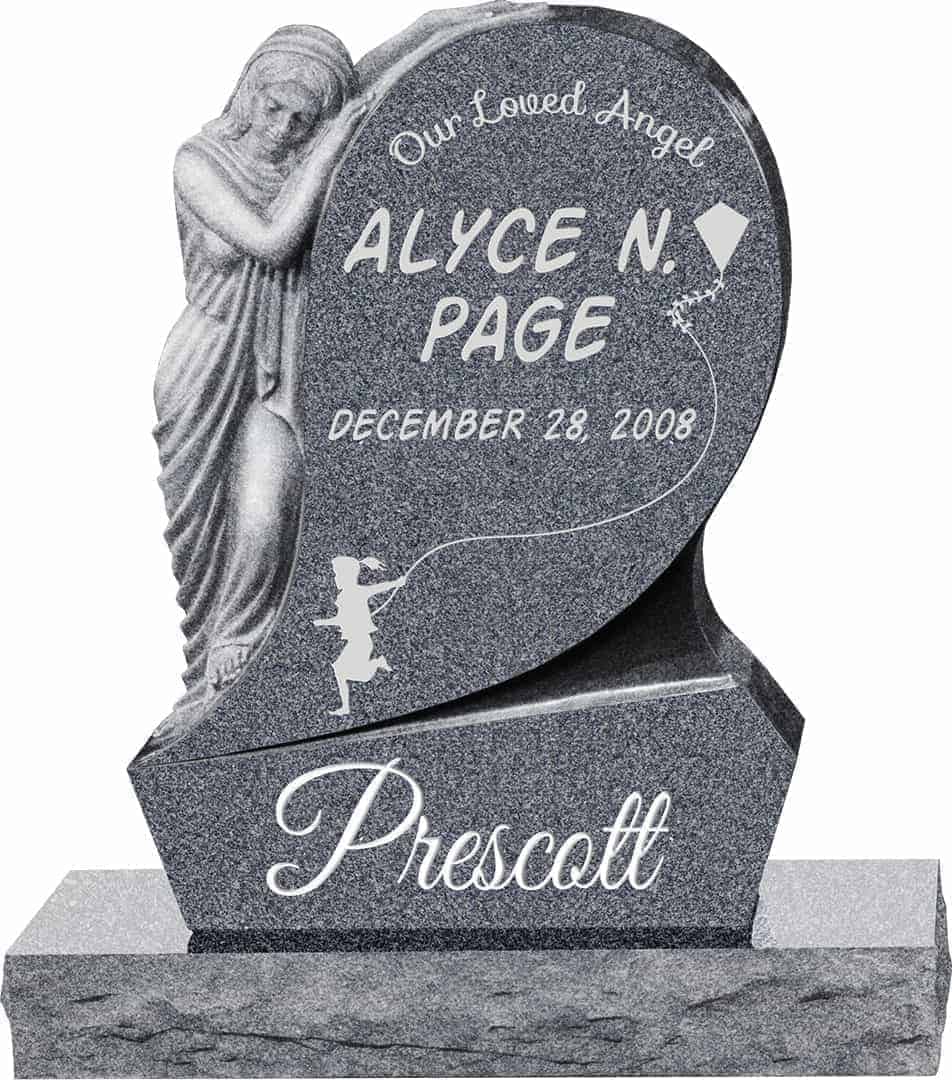 31inch x 6inch x 42inch Saint Mary Upright Headstone polished all sides with 34inch Base in Imperial Grey