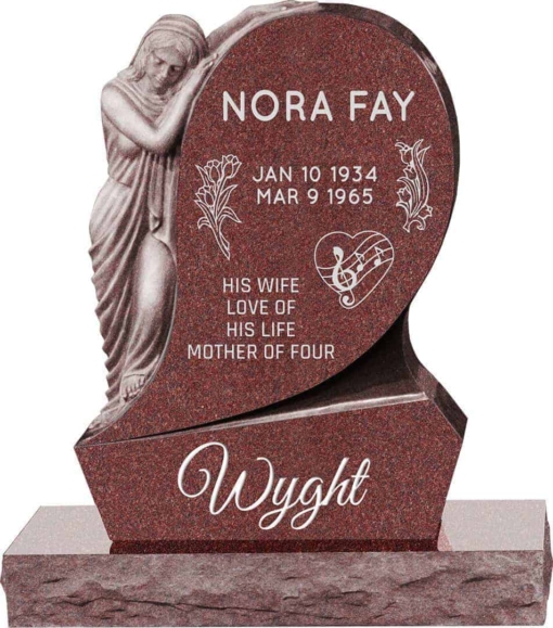 31inch x 6inch x 42inch Saint Mary Upright Headstone polished all sides with 34inch Base in Imperial Red