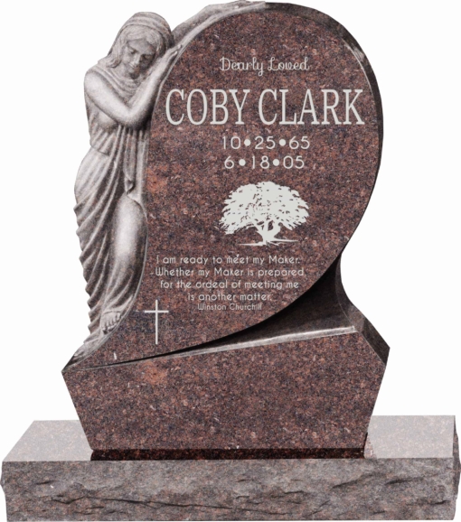 31inch x 6inch x 42inch Saint Mary Upright Headstone polished all sides with 34inch Base in Mahogany
