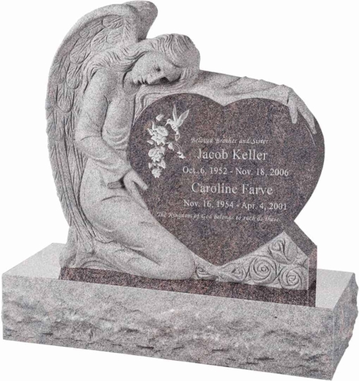 32 inch x 8 inch x 32 inch Angel with Heart Upright Headstone polished all sides with 40 inch Base in Himalayan