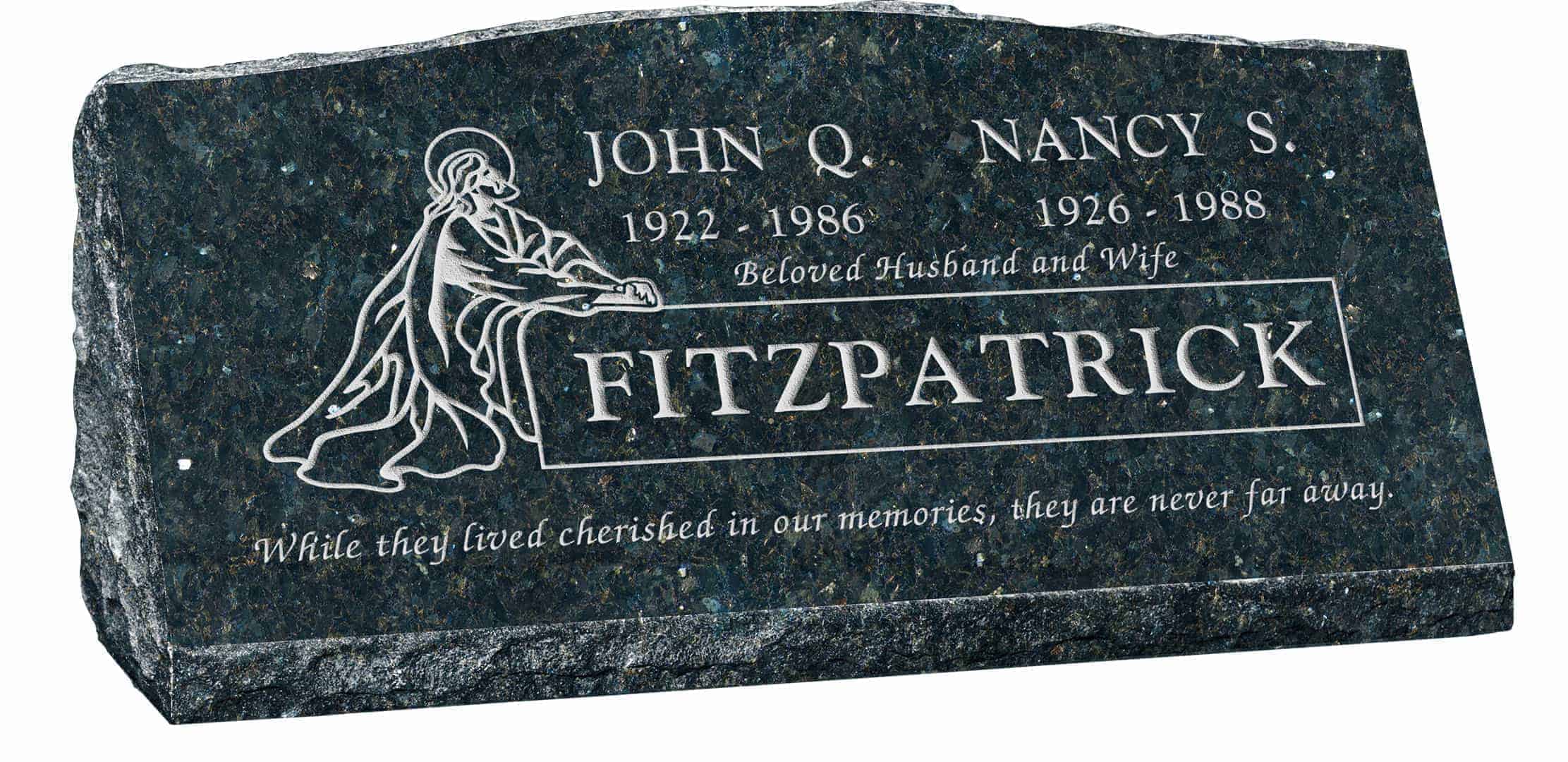 36inch_x_10inch_x_16inch_Serp_Top_Slant_Headstone_polished_front_and_back_in_Emerald_Pearl_with_design_R-6