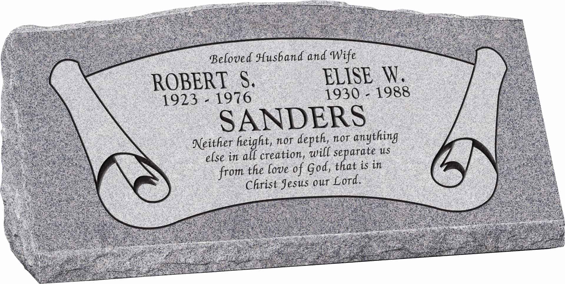 36" x 10" x 16" Serp Top Slant Headstone polished front and back