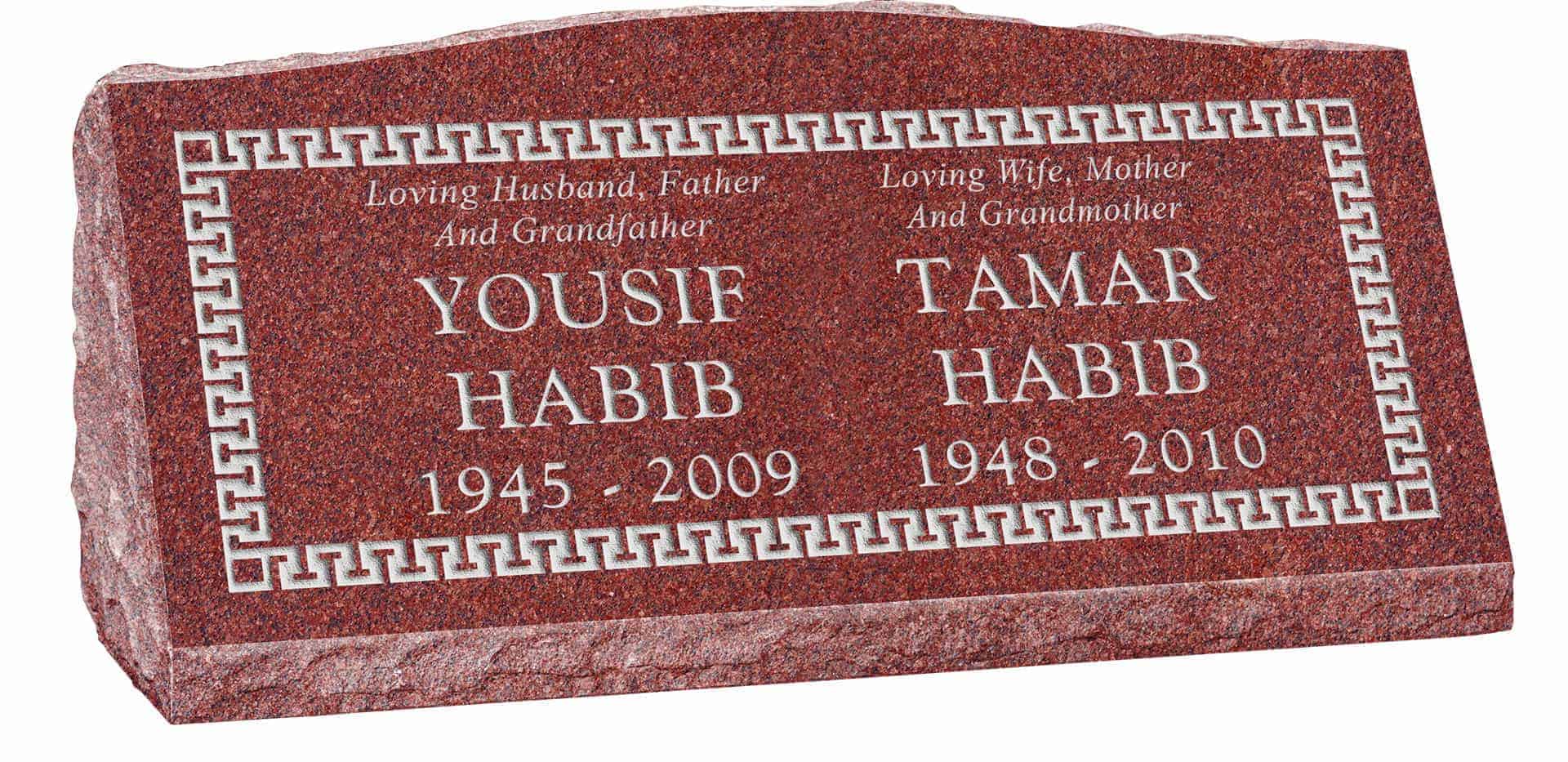 36inch_x_10inch_x_16inch_Serp_Top_Slant_Headstone_polished_front_and_back_in_Imperial_Red_with_design_SD-214