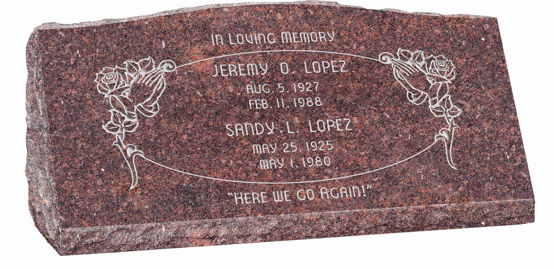 36inch_x_10inch_x_16inch_Serp_Top_Slant_Headstone_polished_front_and_back_in_Mahogany_with_design_SD-303