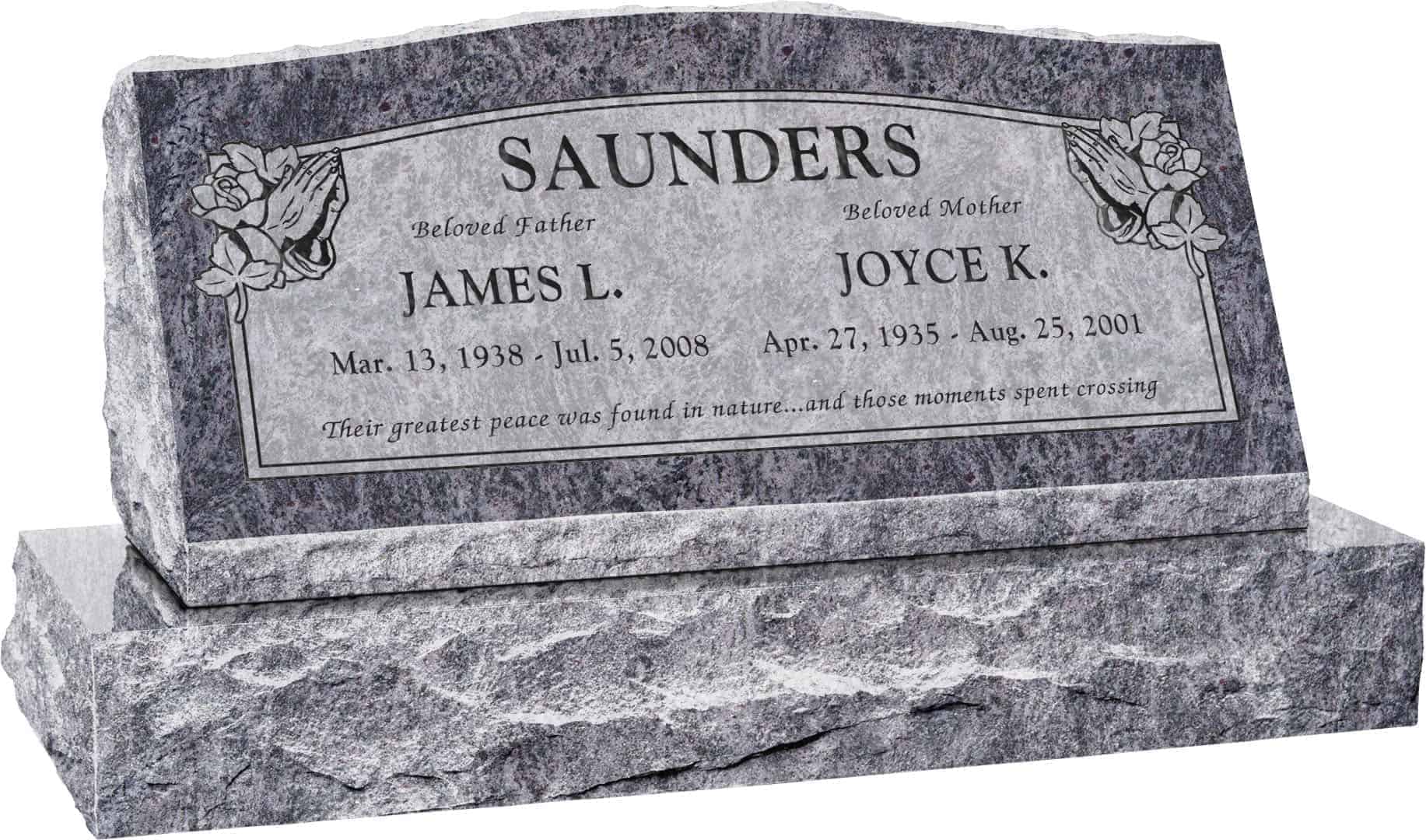 36inch_x_10inch_x_16inch_Serp_Top_Slant_Headstone_polished_front_and_back_with_42inch_base_in_Bahama_Blue_with_design_SD-305_Sanded_Panel 36inch x 10inch x 16inch Serp Top Slant Headstone polished front and back with 42inch base in Bahama Blue with design SD-305 Sanded Panel