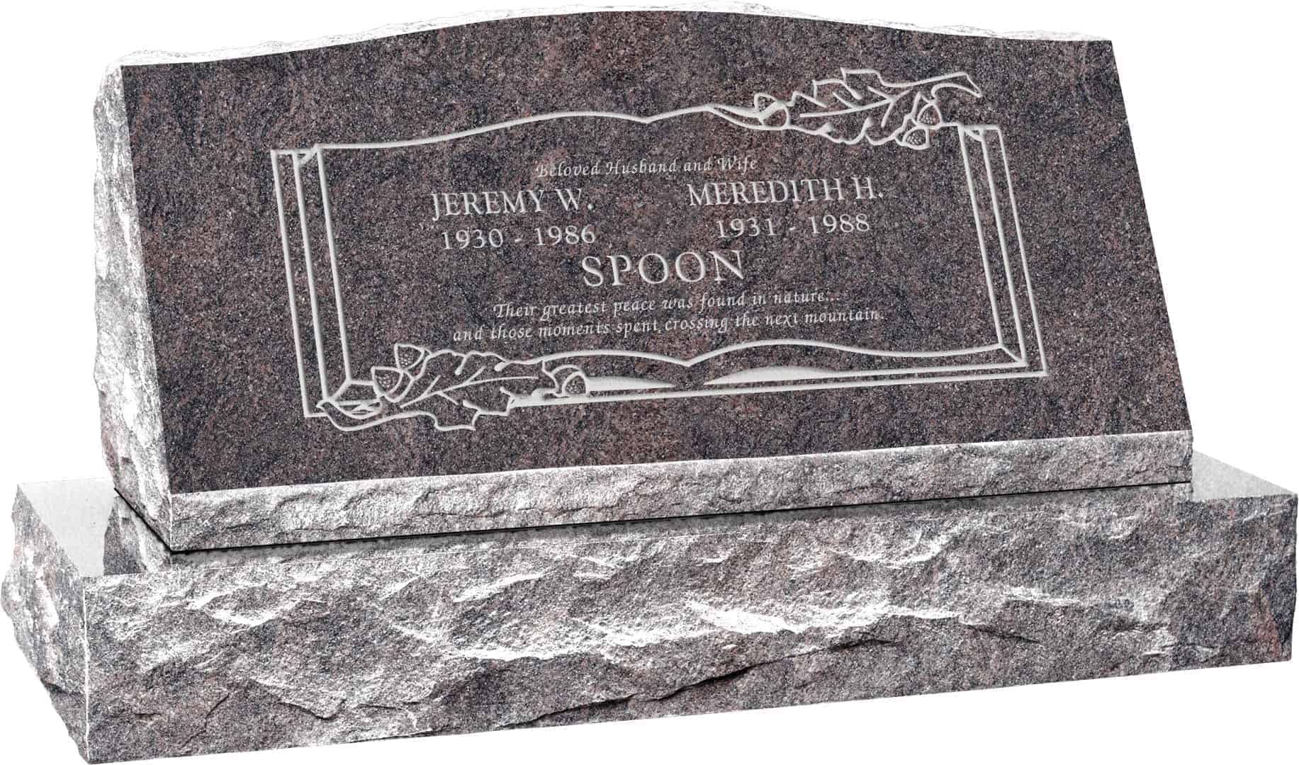 36inch_x_10inch_x_16inch_Serp_Top_Slant_Headstone_polished_front_and_back_with_42inch_base_in_Himalayan_with_design_F-407 36inch x 10inch x 16inch Serp Top Slant Headstone polished front and back with 42inch base in Himalayan with design F-407