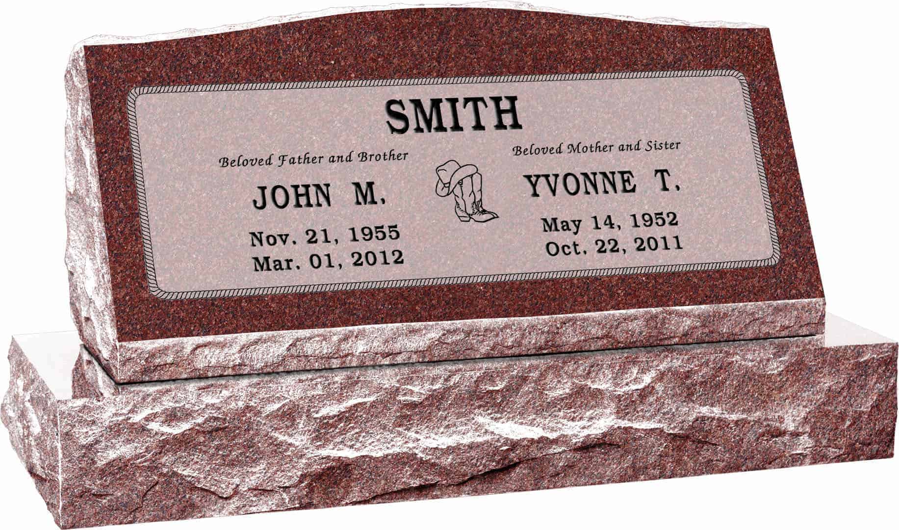 36inch_x_10inch_x_16inch_Serp_Top_Slant_Headstone_polished_front_and_back_with_42inch_base_in_Imperial_Red_with_design_SD-202_Sanded_Panel 36inch x 10inch x 16inch Serp Top Slant Headstone polished front and back with 42inch base in Imperial Red with design SD-202 Sanded Panel