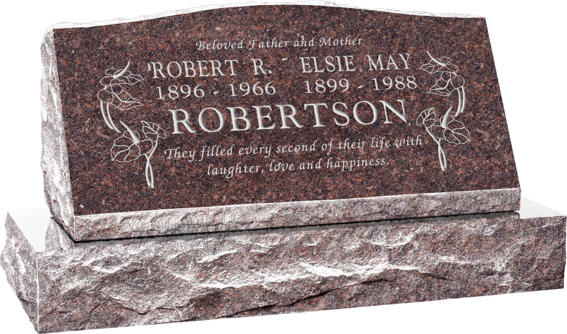 36inch_x_10inch_x_16inch_Serp_Top_Slant_Headstone_polished_front_and_back_with_42inch_base_in_Mahogany_with_design_R-15 36inch x 10inch x 16inch Serp Top Slant Headstone polished front and back with 42inch base in Mahogany with design R-15