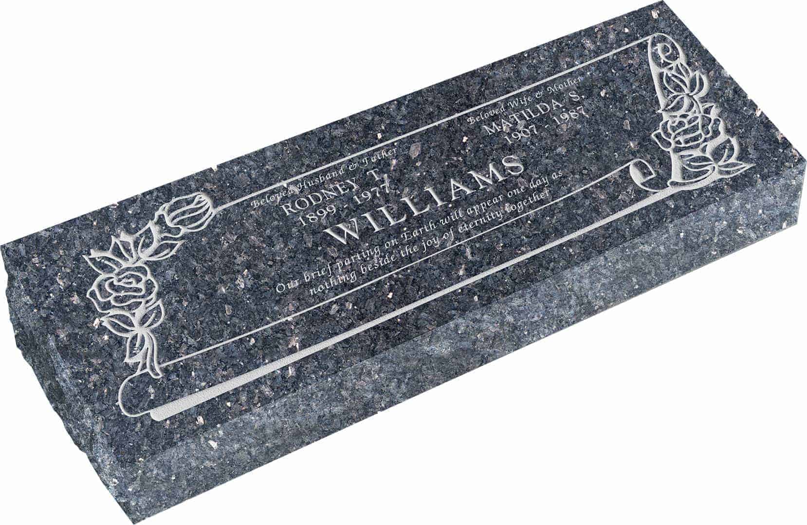 36inch_x_12inch_x_6inch_Pillow_Top_Headstone_in_Blue_Pearl_with_design_F-409 36inch x 12inch x 6inch Pillow Top Headstone in Blue Pearl with design F-409