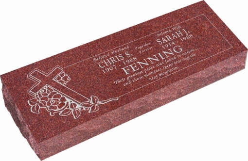 36inch x 12inch x 6inch Pillow Top Headstone in Imperial Red with design F-408