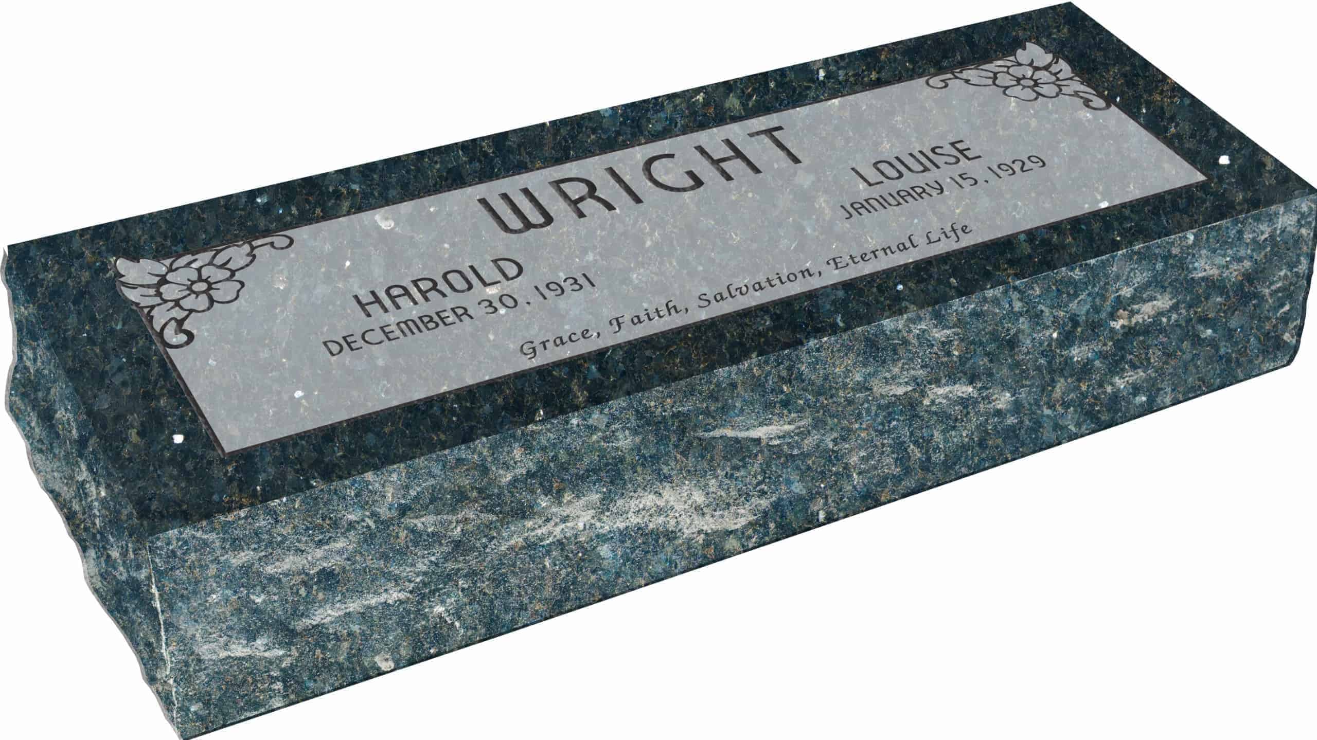 36inch_x_12inch_x_8inch_Pillow_Top_Headstone_in_Emerald_Pearl_with_design_SD-104,_Sanded_Panel 36inch x 12inch x 8inch Pillow Top Headstone in Emerald Pearl with design SD-104, Sanded Panel