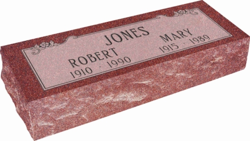 36inch x 12inch x 8inch Pillow Top Headstone in Imperial Red with design SD-103, Sanded Panel