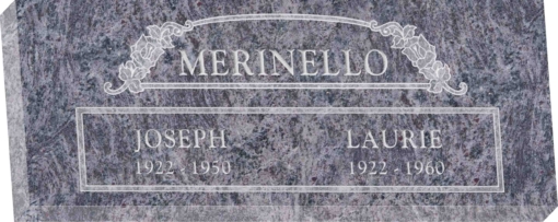 36inch x 14inch x 4inch Flat Granite Headstone in Bahama Blue with design SD-100