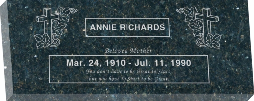 36inch x 14inch x 4inch Flat Granite Headstone in Emerald Pearl with design SD-309