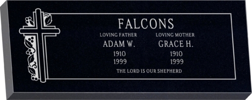 36inch x 14inch x 4inch Flat Granite Headstone in Imperial Black with design SD-312