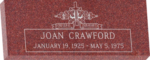36inch x 14inch x 4inch Flat Granite Headstone in Imperial Red with design SD-302