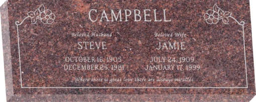 36inch x 14inch x 4inch Flat Granite Headstone in Mahogany with design SD-116