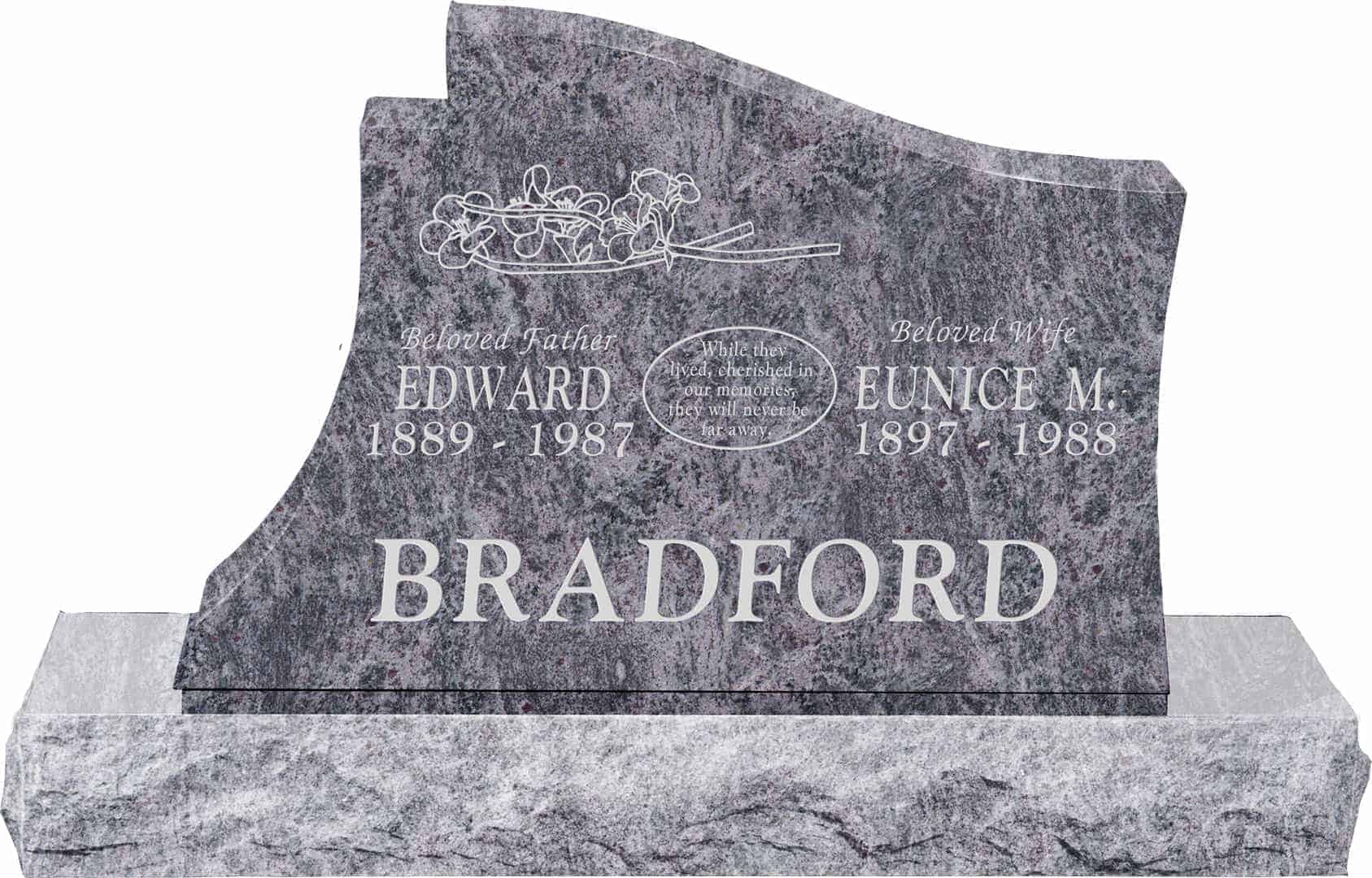 36inch_x_6inch_x_24inch_Princeton_Upright_Headstone_polished_all_sides_with_48inch_Base_in_Bahama_Blue_with_design_1 36 inch x 6 inch x 24 inch Princeton Upright Headstone polished all sides with 48 inch Base in Bahama Blue