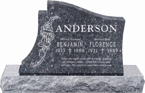 36 inch x 6 inch x 24 inch Princeton Upright Headstone polished all sides with 48 inch Base in Blue Pearl