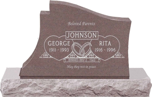36 inch x 6 inch x 24 inch Princeton Upright Headstone polished all sides with 48 inch Base in Desert Pink