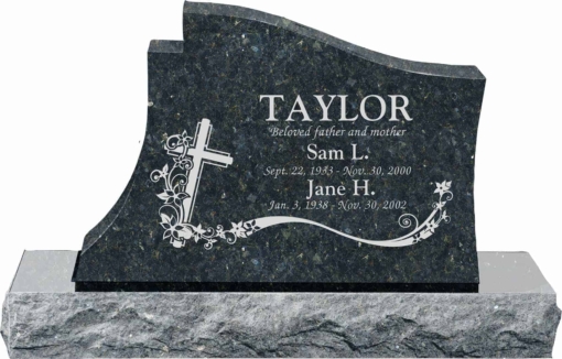 36 inch x 6 inch x 24 inch Princeton Upright Headstone polished all sides with 48 inch Base in Emerald Pearl